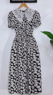 ĐẦM MIDI HOA CÚC CỔ REN (KÈM HÌNH THẬT)