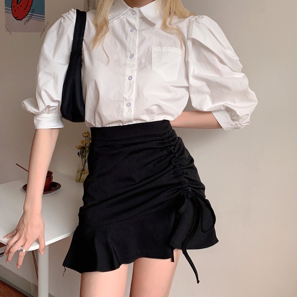 Chân váy dây rút ❤ Chân váy chữ A, chân váy ulzzang Hàn Quốc ❤ Chân váy trắng, chân váy đen - NhimShop CV08 | BigBuy360 - bigbuy360.vn