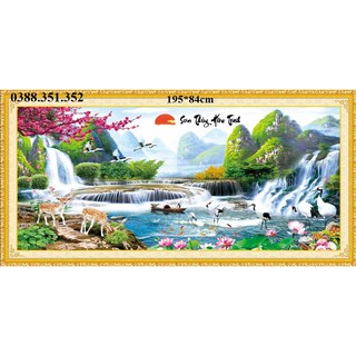 Tranh thêu chữ thập phong cảnh Sơn thủy hữu tình MN0004 195x84cm