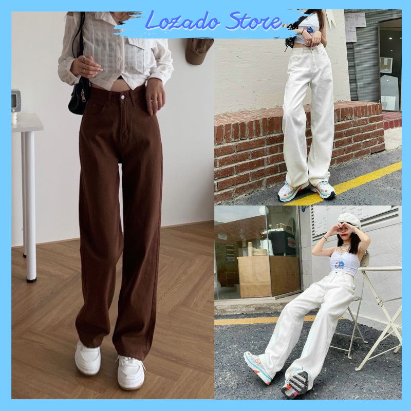 Quần jeans nữ LOZADO quần bò nữ ống đứng cạp cao tôn dáng kiểu dáng trẻ trung năng động - Q680