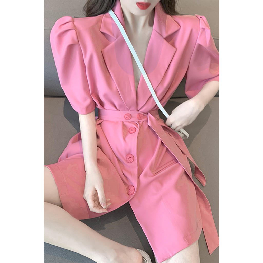 Women's suit jacket summer loose Korean style mid-length waist short-sleeved suit jacket