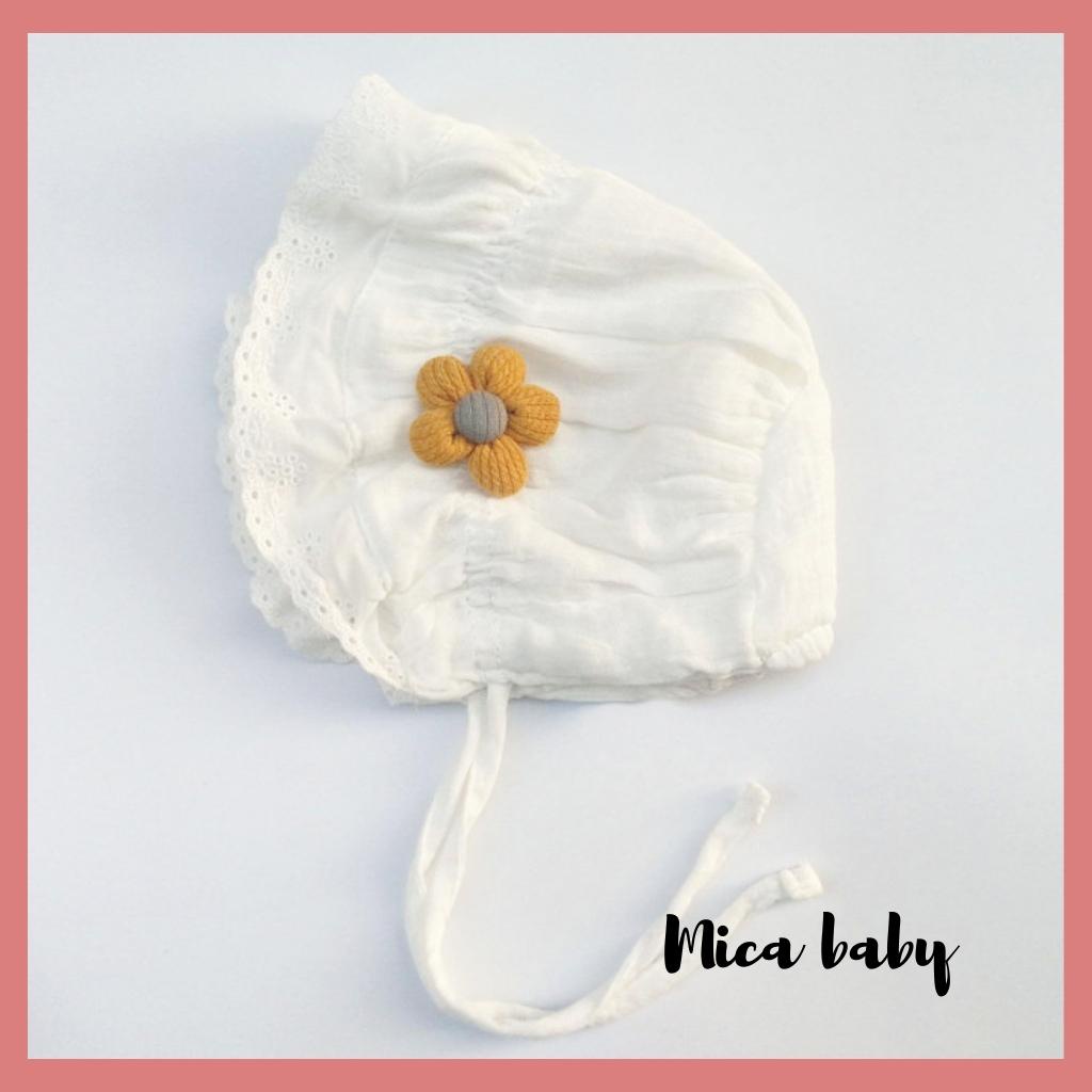 Mũ nón tiểu thư vải đũi đính bông hoa dễ thương cho bé gái MTT159 Mica Baby