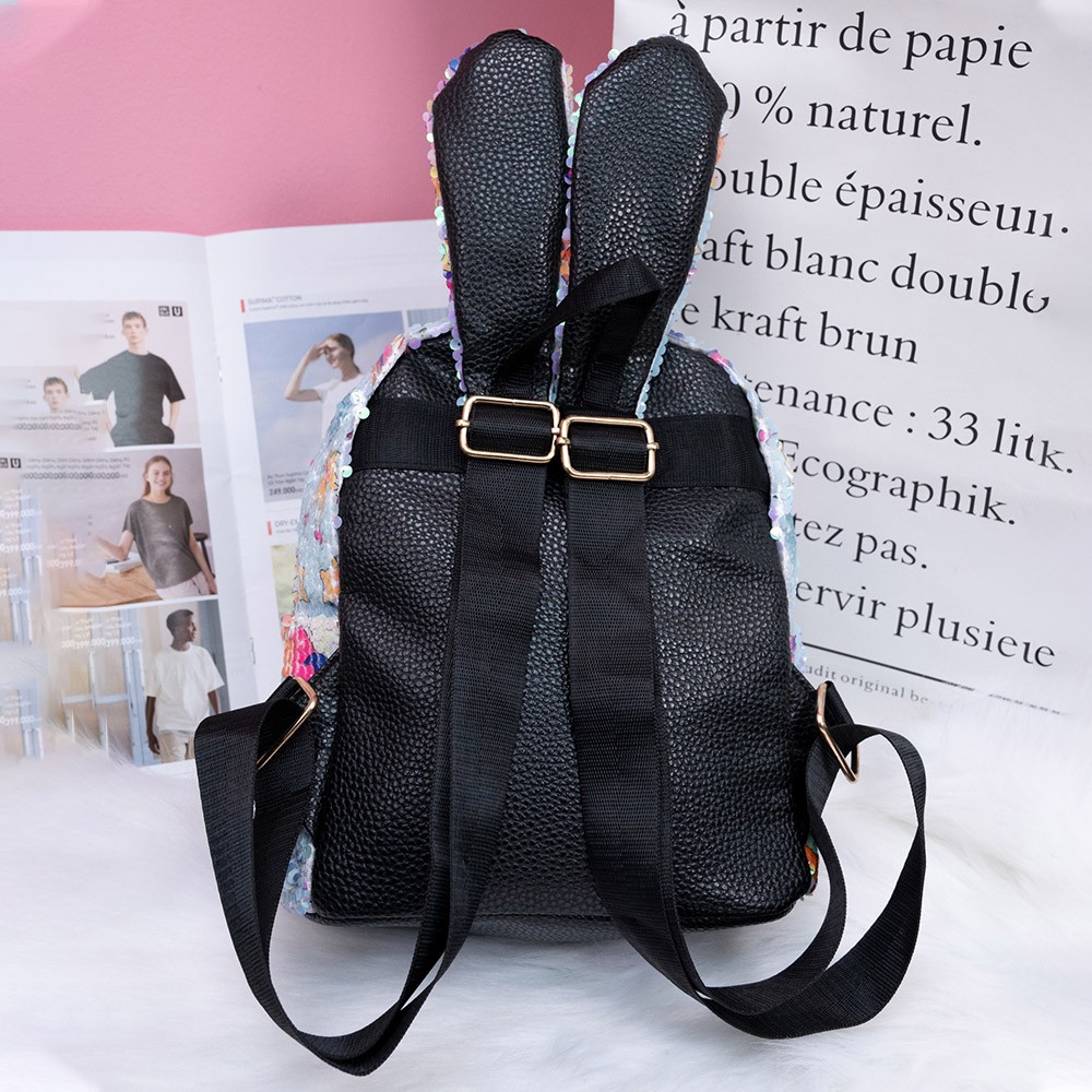 Balo trẻ em, balo cho bé tai thỏ kim tuyến hình ngựa pony và bé gái cực xinh