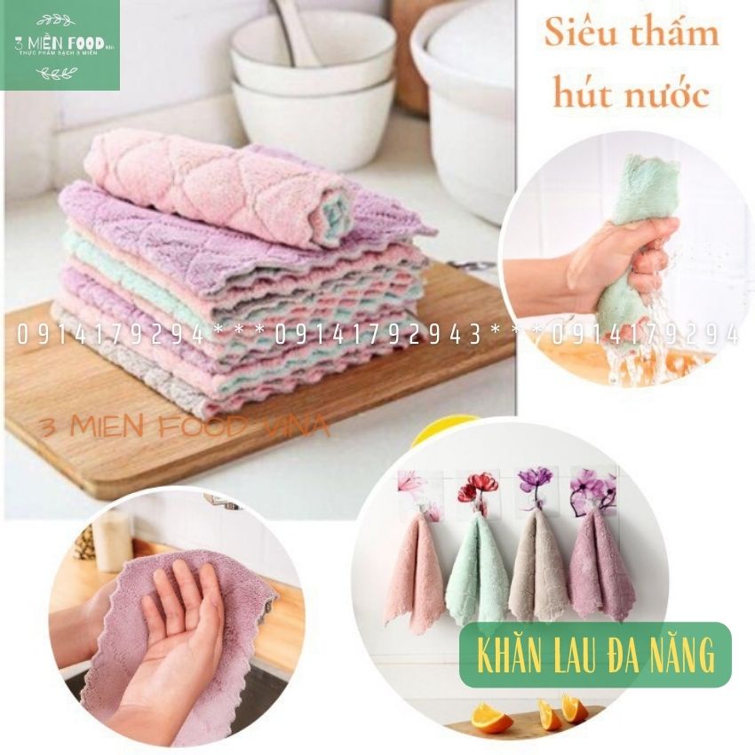 [HCM]Khăn lau đa năng,khăn lau bếp,bát đĩa,cốc chén,lau bàn ghế chống dính dầu mỡ hai mặt-3 miền food vina