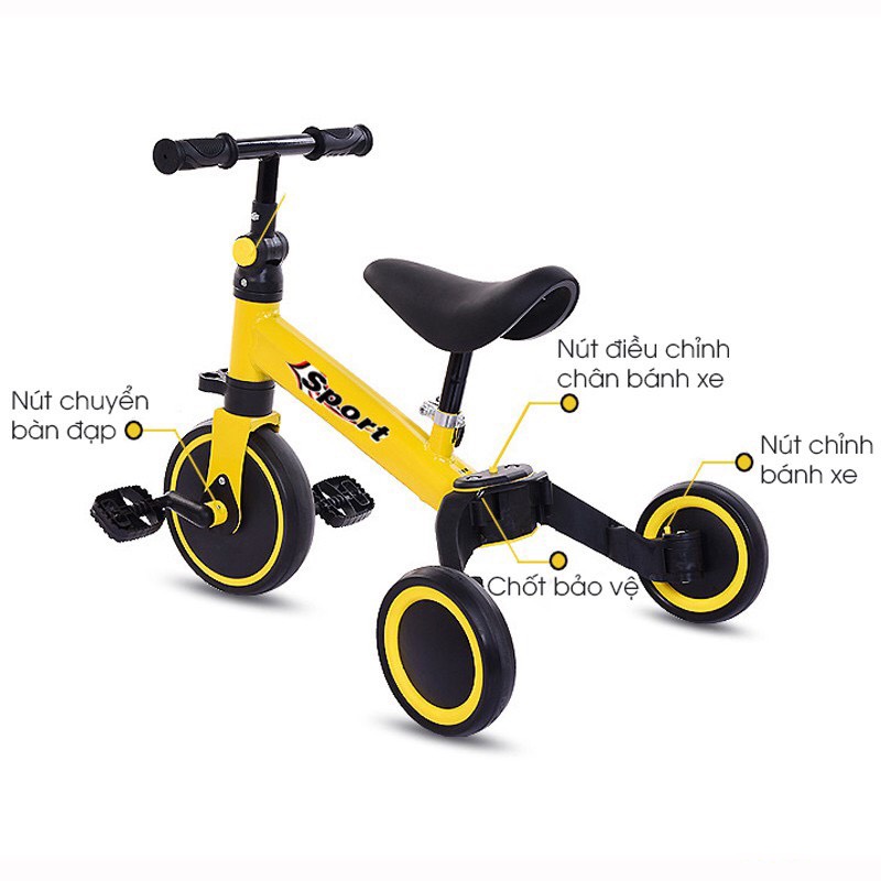 Xe đạp 3 bánh cho bé từ 2 đến 5 tuổi sport Xe chòi chân thăng bằng có bàn đạp điều chỉnh độ cao yên xe