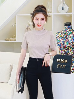 Áo len nhũ cổ 3cm