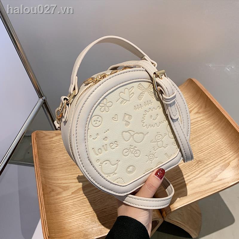 Túi Đeo Chéo Hình Tròn Nhỏ Gọn Phối Dây Xích Thời Trang Mùa Hè Dành Cho Nữ 2021