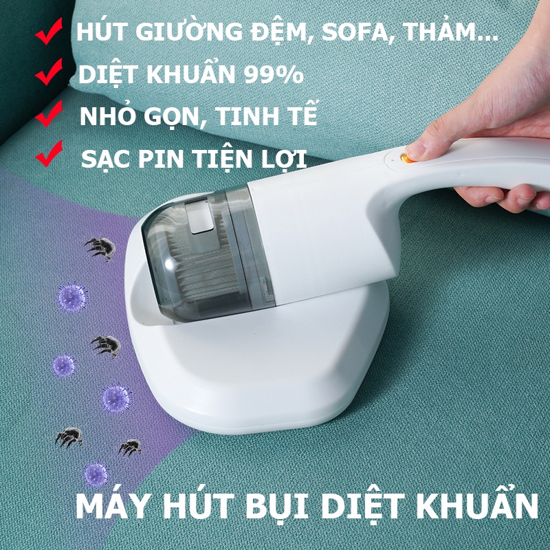 Máy Hút Bụi Chăn Ga Giường Đệm Sopha Máy Hút Bụi Cầm Tay Có Tia UV Diệt Khuẩn Hút Sạch Mọi Bụi Mịn