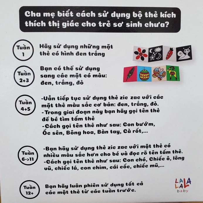 Set 3 bộ thẻ kích thích thị giác cho bé sơ sinh dạng zigzag & flashcard Lalala baby