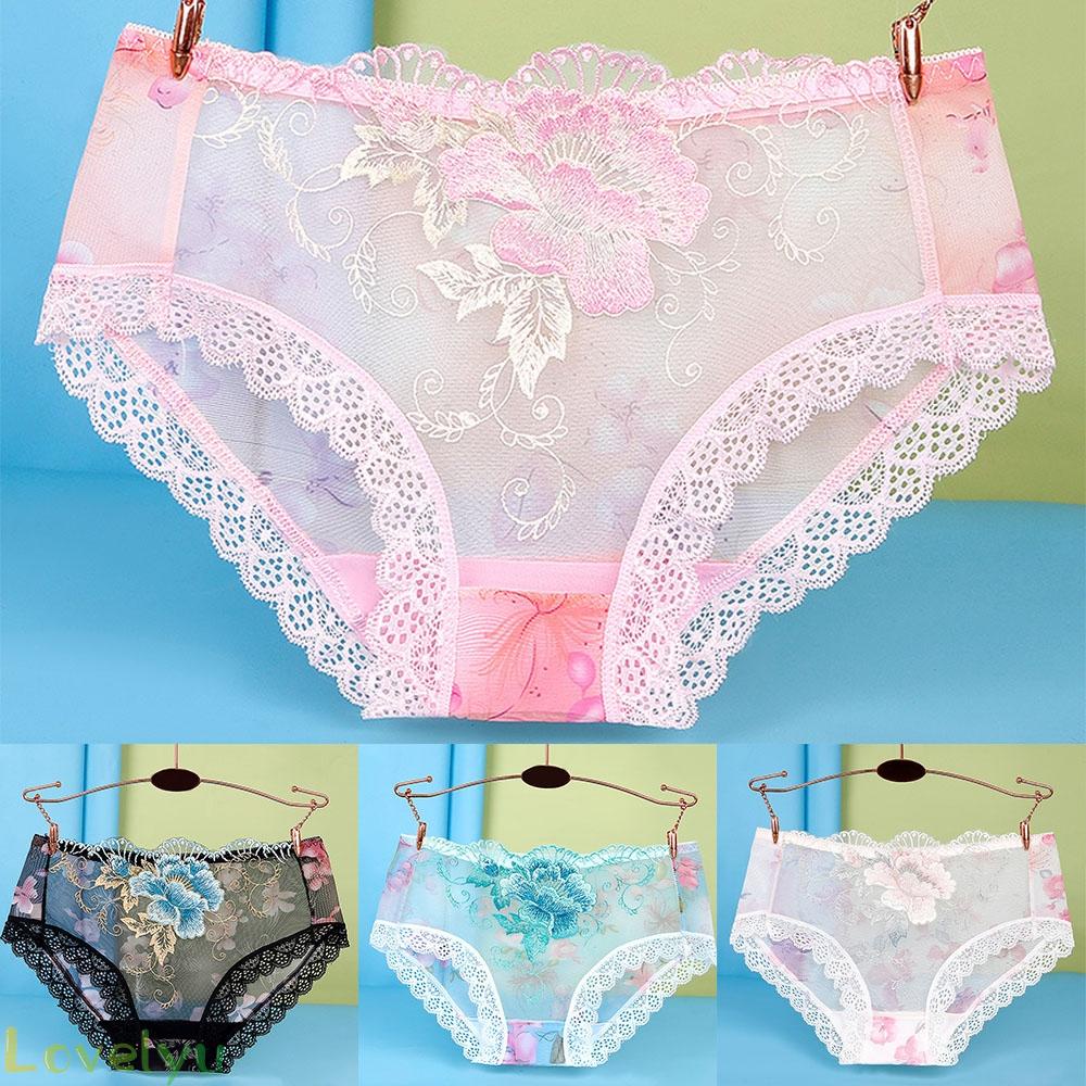 Plus Women-Sexy Lace Seamless Underwear Skin-Friendly Transparent Briefs Panties@New