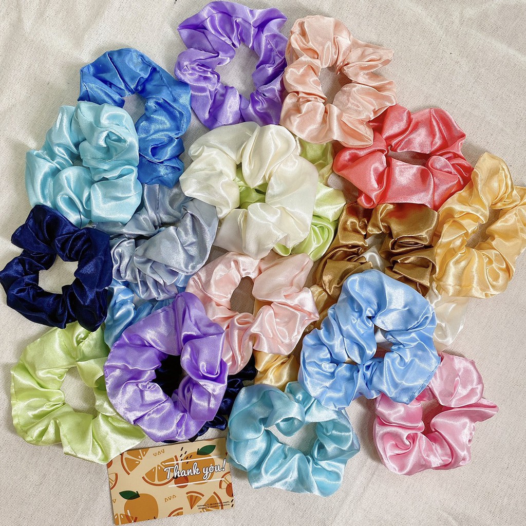 Dây buộc tóc đeo tay vải Scrunchies nhiều màu sắc đáng yêu