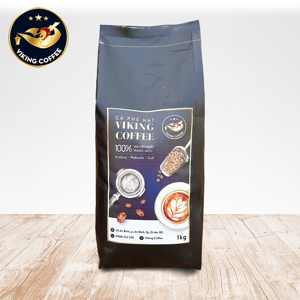 Cà phê hạt pha máy Viking Coffee 1kg - Rang mộc nguyên chất 100% [ Robusta - Arabica - Culi ]