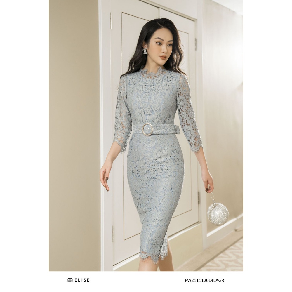 Đầm ren hoa ghi đai eo thiết kế Elise FW2111120DILAGR