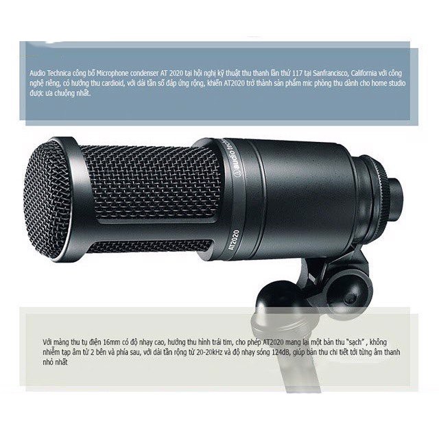 [Mã ELHACE giảm 4% đơn 300K] Micro Thu Âm Condenser Cho Phòng Thu Audio Technica AT2020 - Hàng Chính Hãng