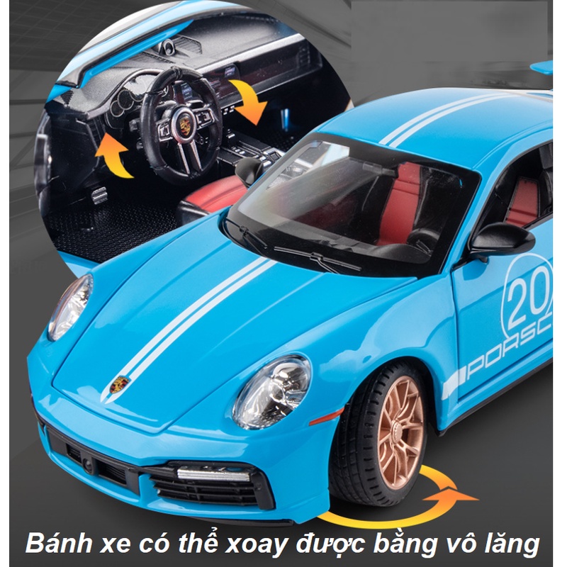 Mô hình xe ô tô Porsche 911 Turbo S tỉ lệ 1:24 xe bằng kim loại mở các cửa có âm thanh và đèn xoay được bánh trước