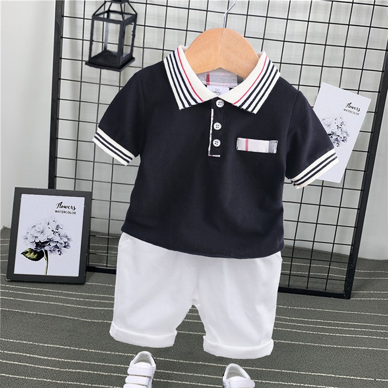 Set Áo Thun Polo Và Quần Short Phong Cách Hàn Quốc Dành Cho Bé Trai