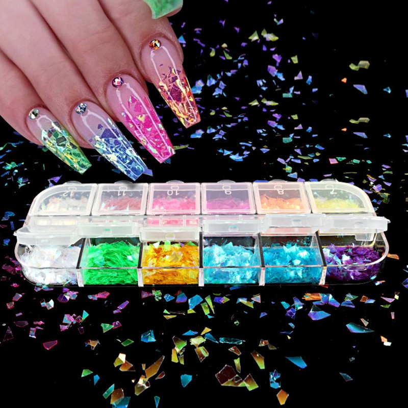 Hộp sequin 12 ngăn thời trang ánh kim làm móng tiện dụng