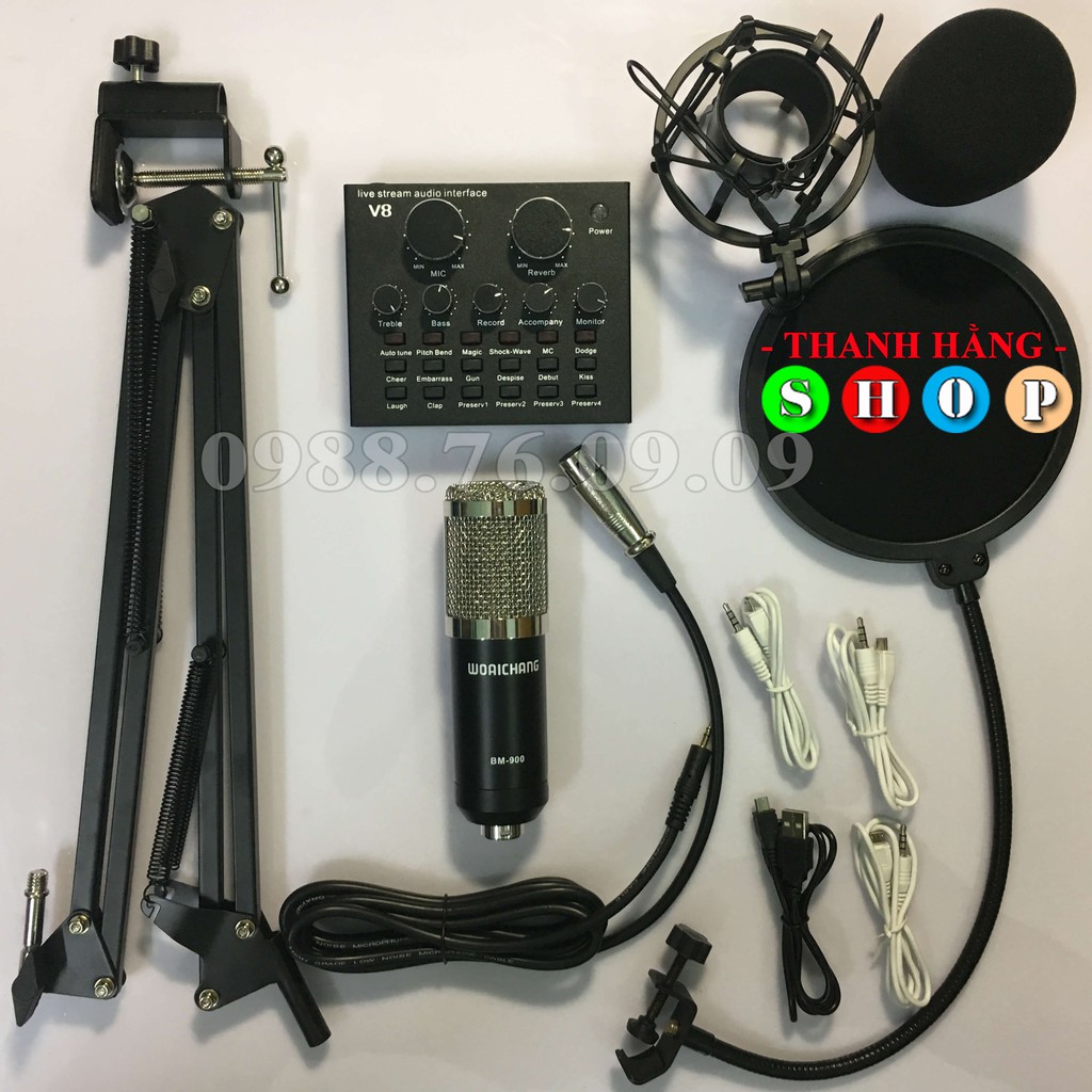 Sound card V8 - Combo Mic Live Stream có autotune và pin sạc