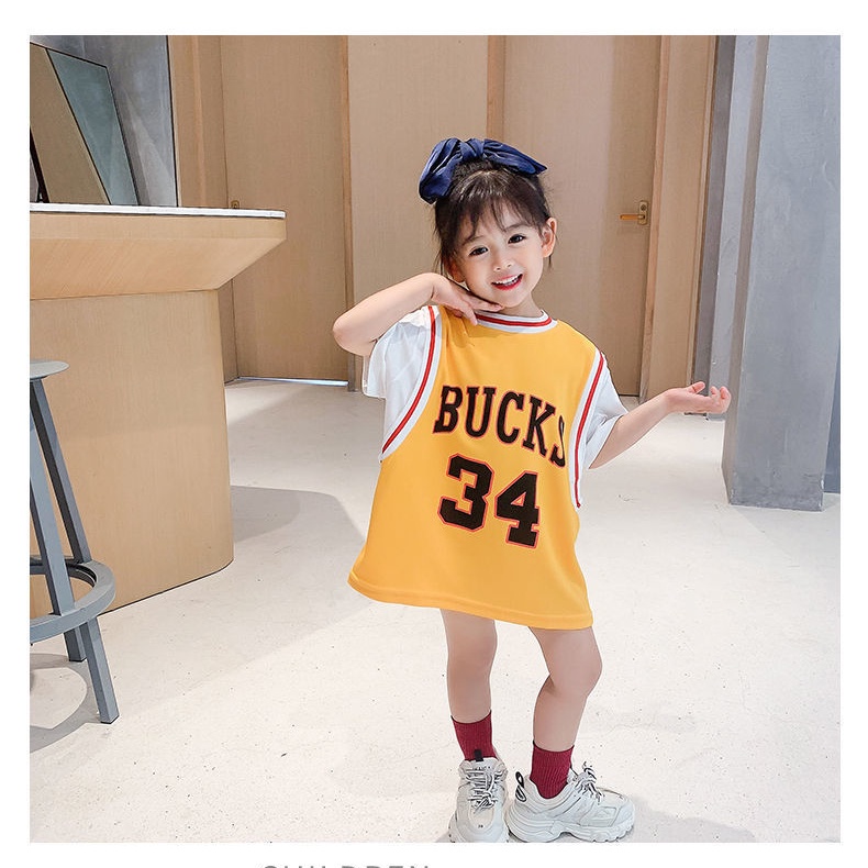 Đầm thun tay ngắn phong cách thể thao thời trang dành cho bé gái