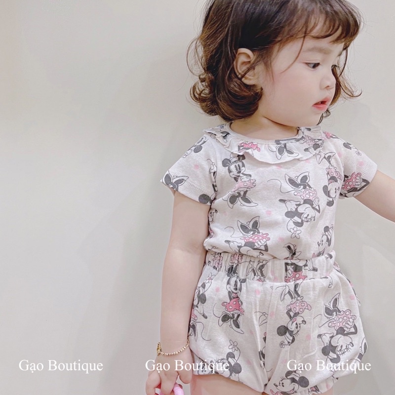 Bộ thun cotton diềm cổ cho bé gái 7-18kg