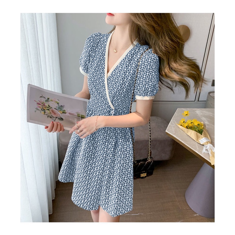 Đầm họa tiết hoa ôm eo phong cách Pháp thời trang mùa hè mới 2021