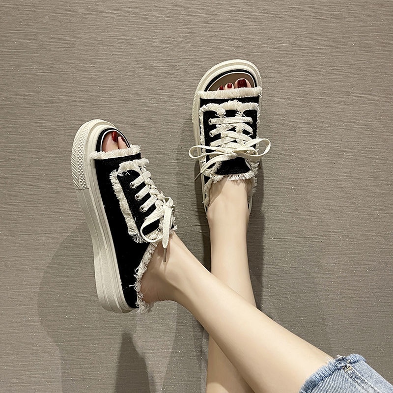 Giày Sandal Canvas Đế Dày Mềm Thắt Dây Thời Trang Phong Cách Mới