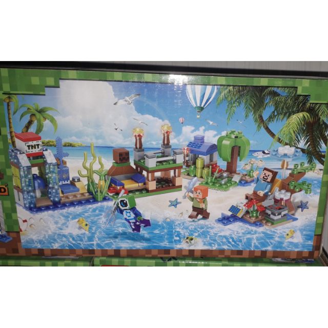 Lắp ráp 1 hộp Lego_Minecraft MyWord lâu đài trên bãi biển 553có nhiều chi tiết bằng nhựa ABS rất đẹp