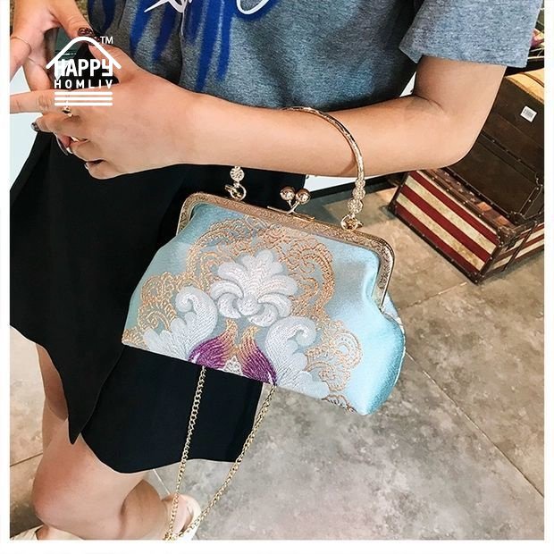 Túi đeo vai HAPPY HOMLIV thêu họa tiết phong cách Trung Hoa cổ điển