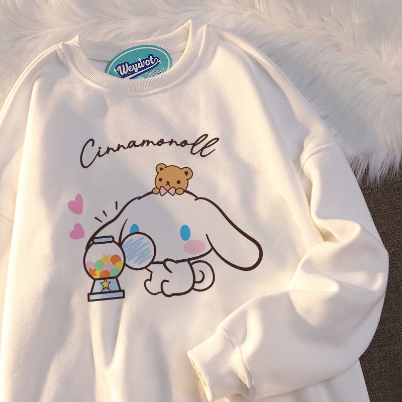 Áo sweater tay dài cổ tròn dáng rộng in họa tiết đơn giản phong cách Hàn Quốc dễ thương cho nữ