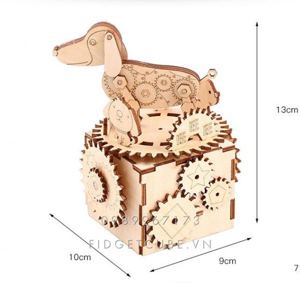 Bộ Lắp Ráp Hộp Nhạc Gỗ Hình Chó Xoay và Phát Nhạc