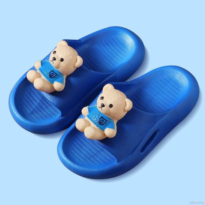 Dép Sandal Đế Cao Su Mềm Hình Gấu Hoạt Hình Ba Chiều Cho Bé