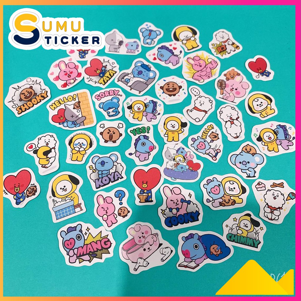 Set 50 Sticker BT21 - BTS - Chống Nước - Bền Màu - Có Sẵn Keo Dán - Decor, Trang Trí Nhà Cửa, Dán Mũ Bảo Hiểm, Vali