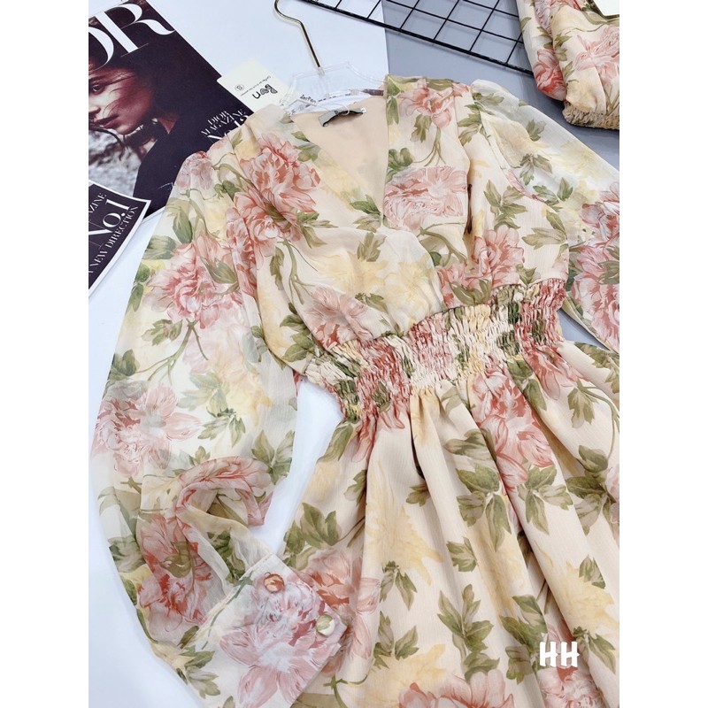 Đầm voa hoa chun eo