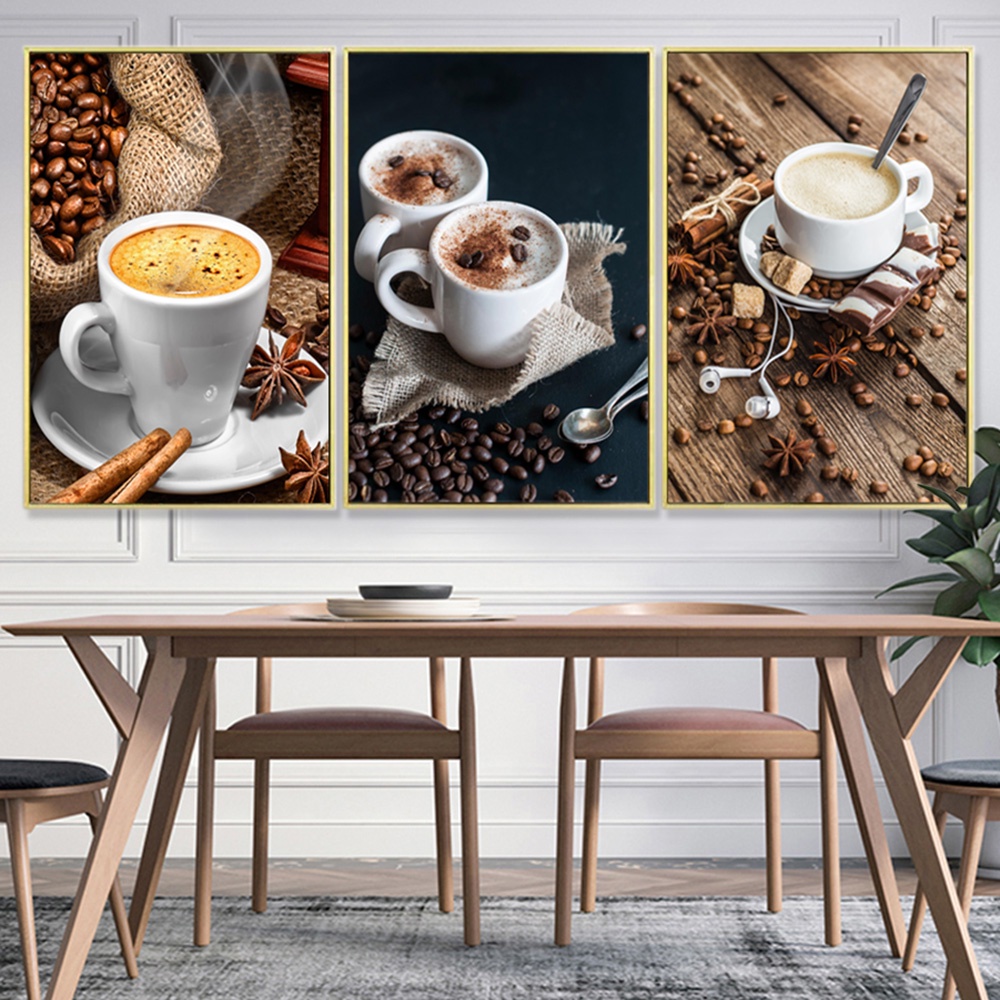 Tranh Vải Bạt Treo Tường In Hình Thức Ăn Hạt Cà Phê Nghệ Thuật Trang Trí Nhà Cửa/Quán Cà Phê/Nhà Hàng