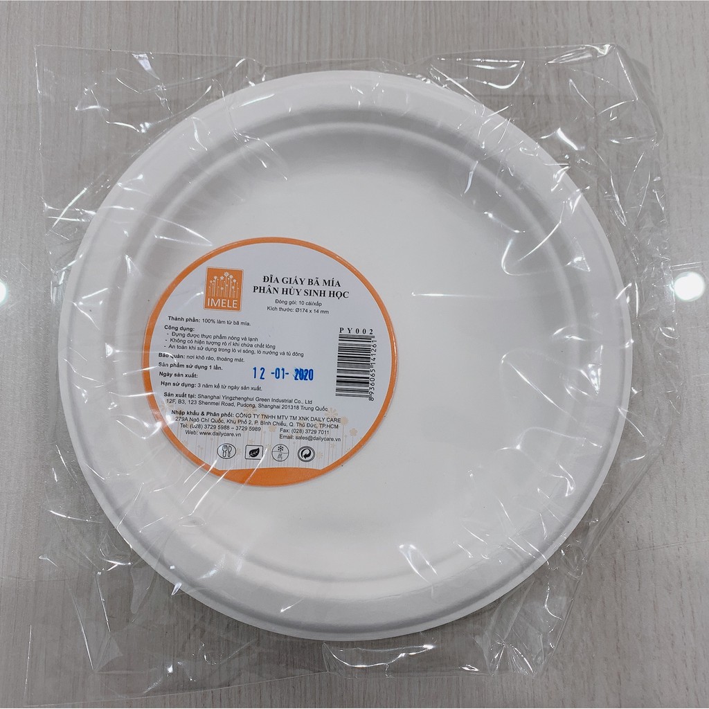 50 Đĩa tròn bã mía 7 inch ~18cm (màu trắng)