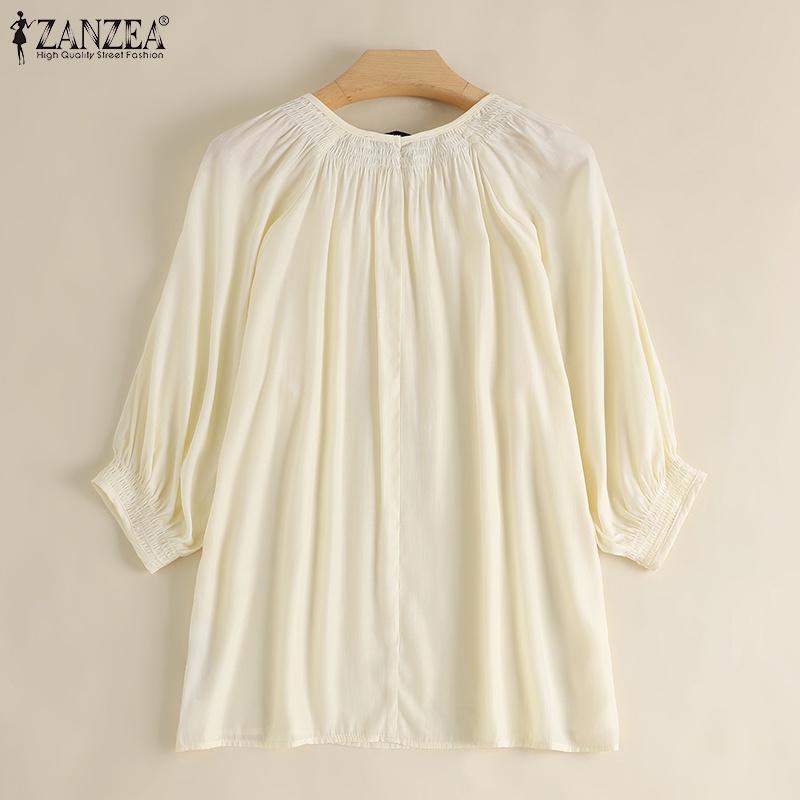 Áo kiểu ZANZEA tay lỡ cổ tròn xếp ly phong cách đường phố cho phái nữ