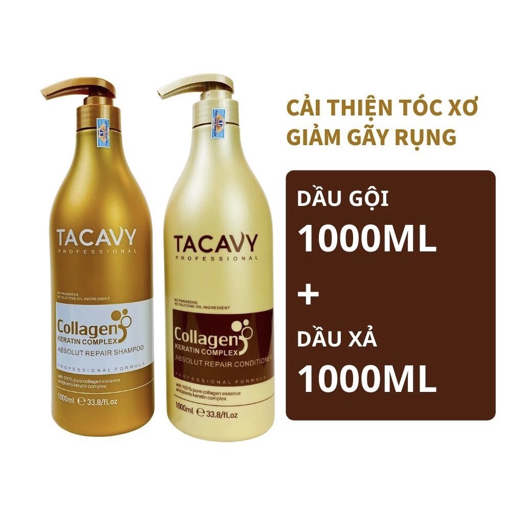 Cặp dầu gội xả TACAVY Collagen 1000ML PHỤC HỒI HƯ TỔN