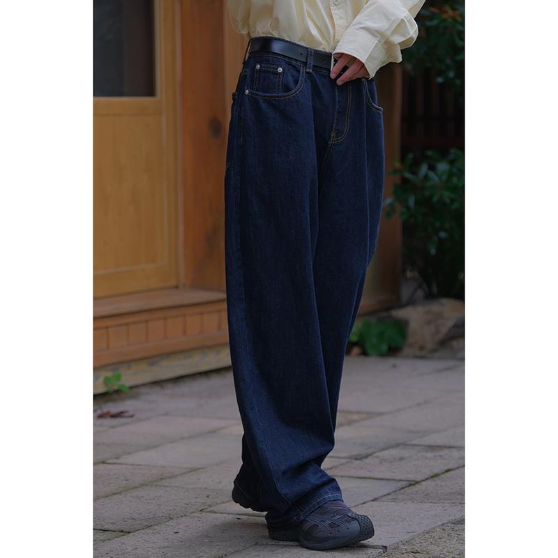 Cola life Quần Jean Ống Suông Rộng Màu Xanh Dương Đậm Mùa Thu Nhật Bản Mặc Thường Ngày Cho Nam Và Nữ