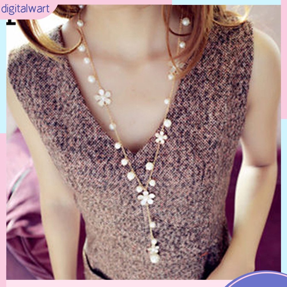 Vòng cổ Dáng Dài Mặt Hình Hoa Đính Ngọc Trai Nhân Tạo Thời Trang