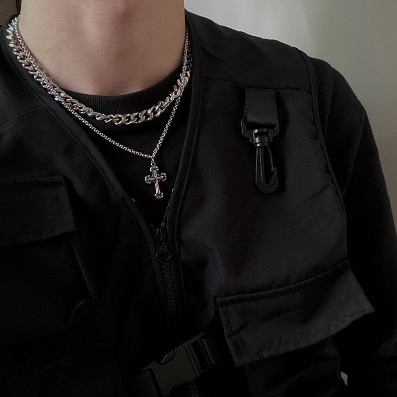 vòng cổ Hai Lớp Mặt Hình Thánh Giá Phong Cách Hip Hop Âu Mỹ