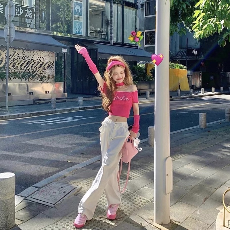 ÁO CROPTOP BARBIE HỒNG PHỐI TAY NĂNG ĐỘNG