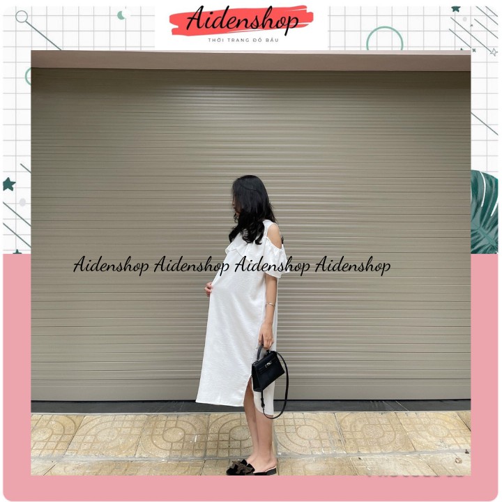 Váy bầu thời trang thiết kế cao cấp Aidenshop dáng suông hở vai màu trắng,đen