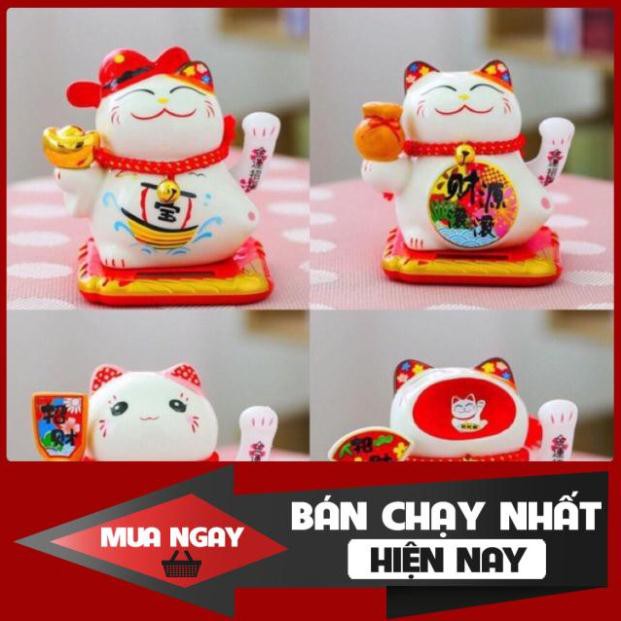 [SP BÁN CHẠY] Mèo thần tài, mèo may mắn Maneki Neko vẫy tay năng lượng mặt trời 10cm