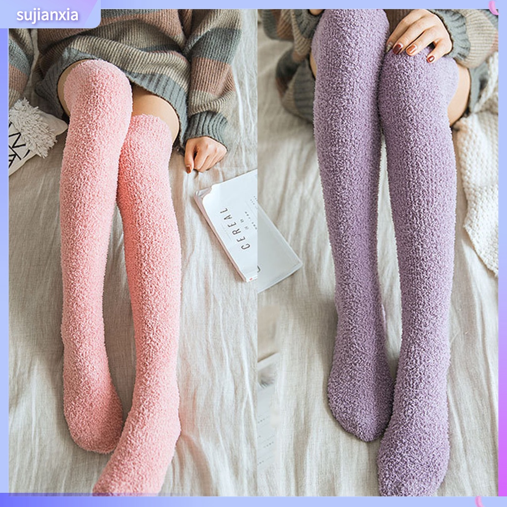 Vớ cổ cao qua đầu gối lông cừu san hô độ co giãn tốt thời trang mùa đông dành cho nữ