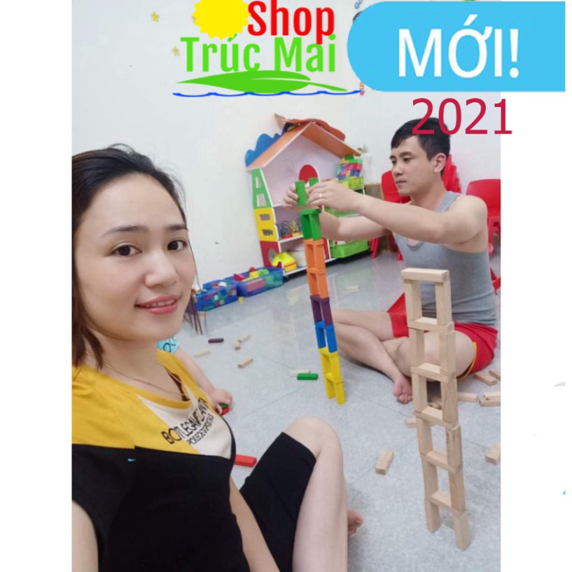 Bộ 54 thanh rút gỗ xếp hình đồ chơi Domino Montessori lắp ráp