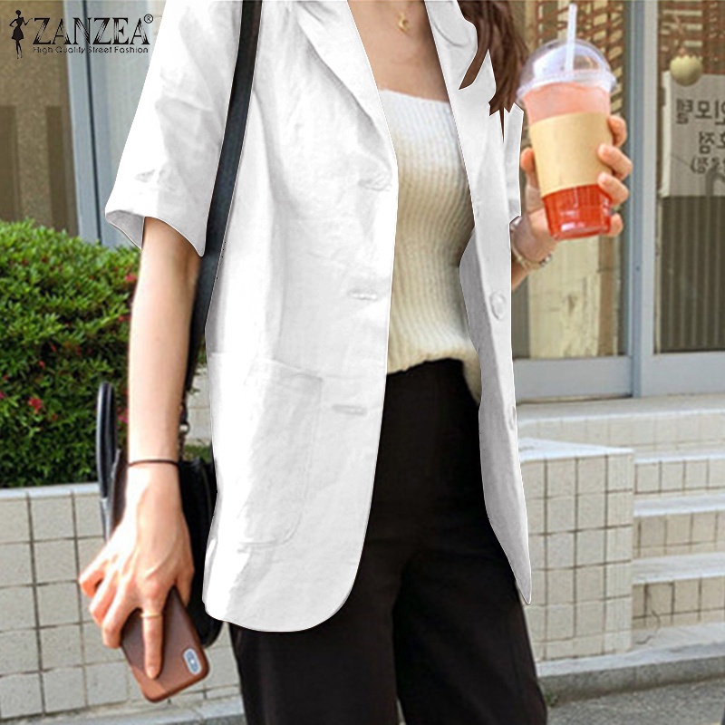 Áo khoác ZANZEA tay ngắn bằng cotton màu trơn phong cách Hàn Quốc đường phố thời trang thông thường cho nữ | BigBuy360 - bigbuy360.vn