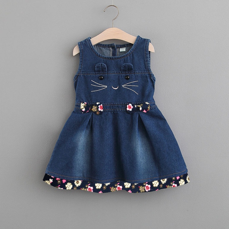 Đầm Denim Sát Nách Thời Trang Xuân Thu Phong Cách Hàn Quốc Cho Bé Gái