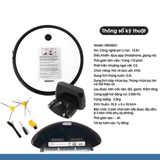 Robot Hút Bụi Lau Nhà Medion MD20041 công nghệ cao thế hệ mới Medion gồm 3 chổi quét,lực hút 2000pa tự động về trạm sạc