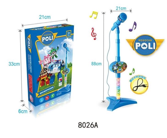 Micro hát karaoke robocar poli, mcqueen, dùng pin, kết nối MP3