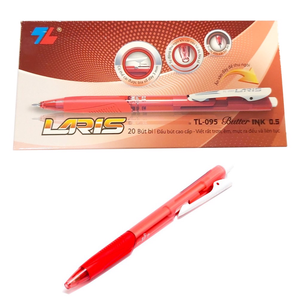 Hộp 20 Cây Bút Bi Thiên Long LARIS 0.5mm TL-095 (Mực Xanh/Đỏ/Đen)